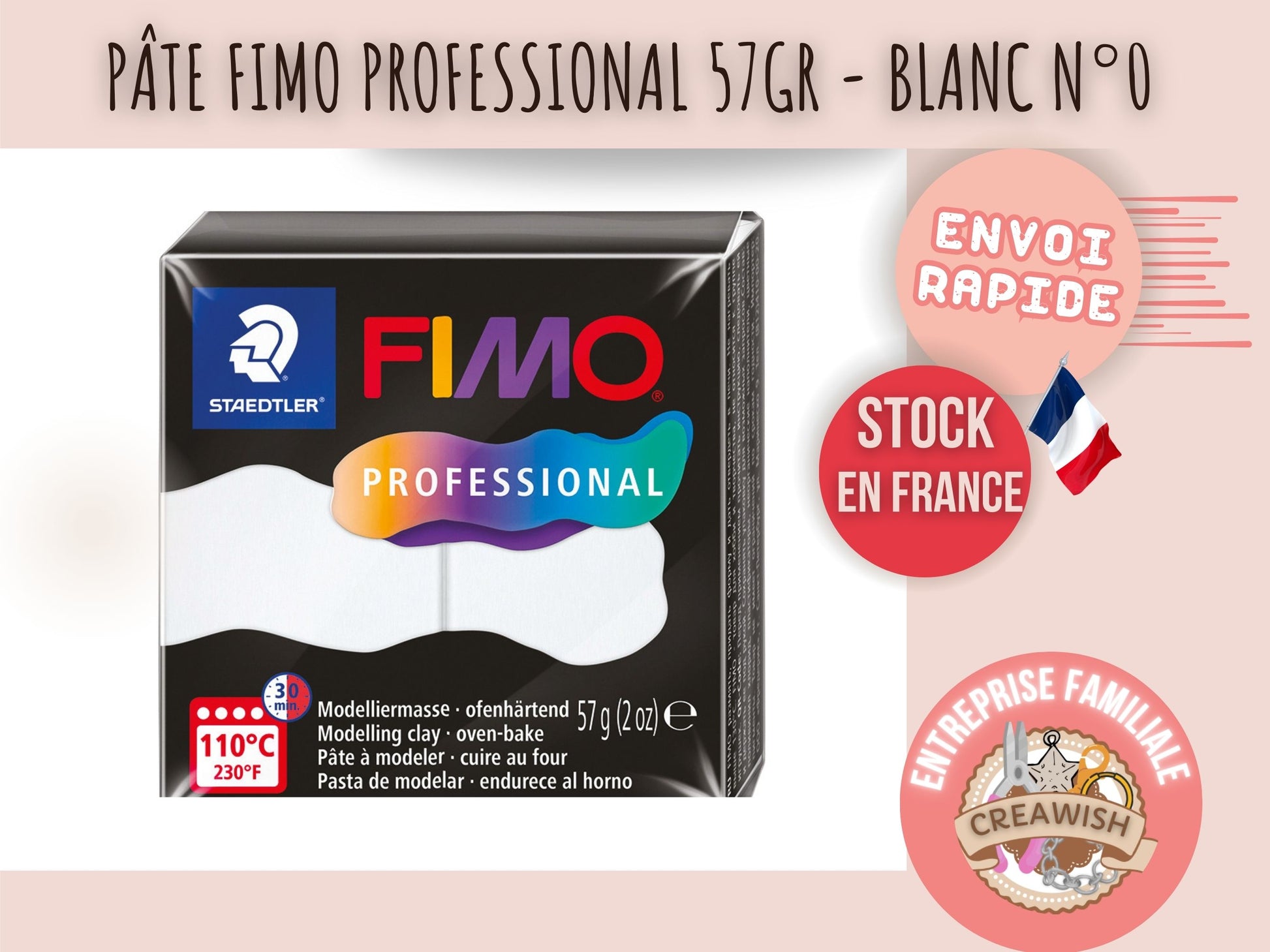 Pâte Fimo Professional 57g – Blanc n°0