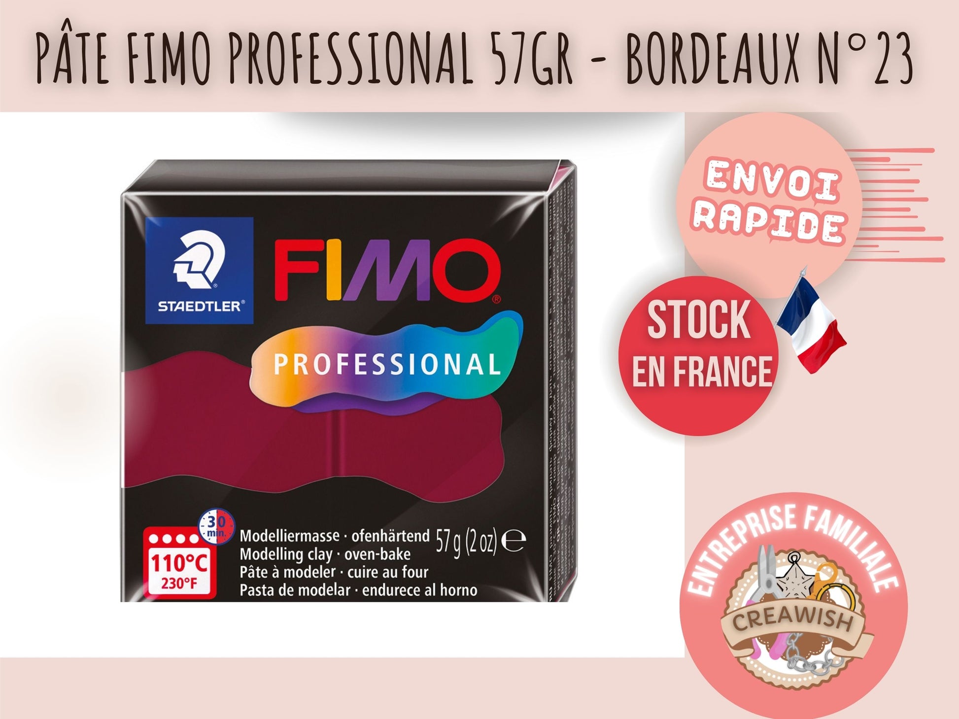 Pâte Fimo Professional 57g – Bordeaux n°23
