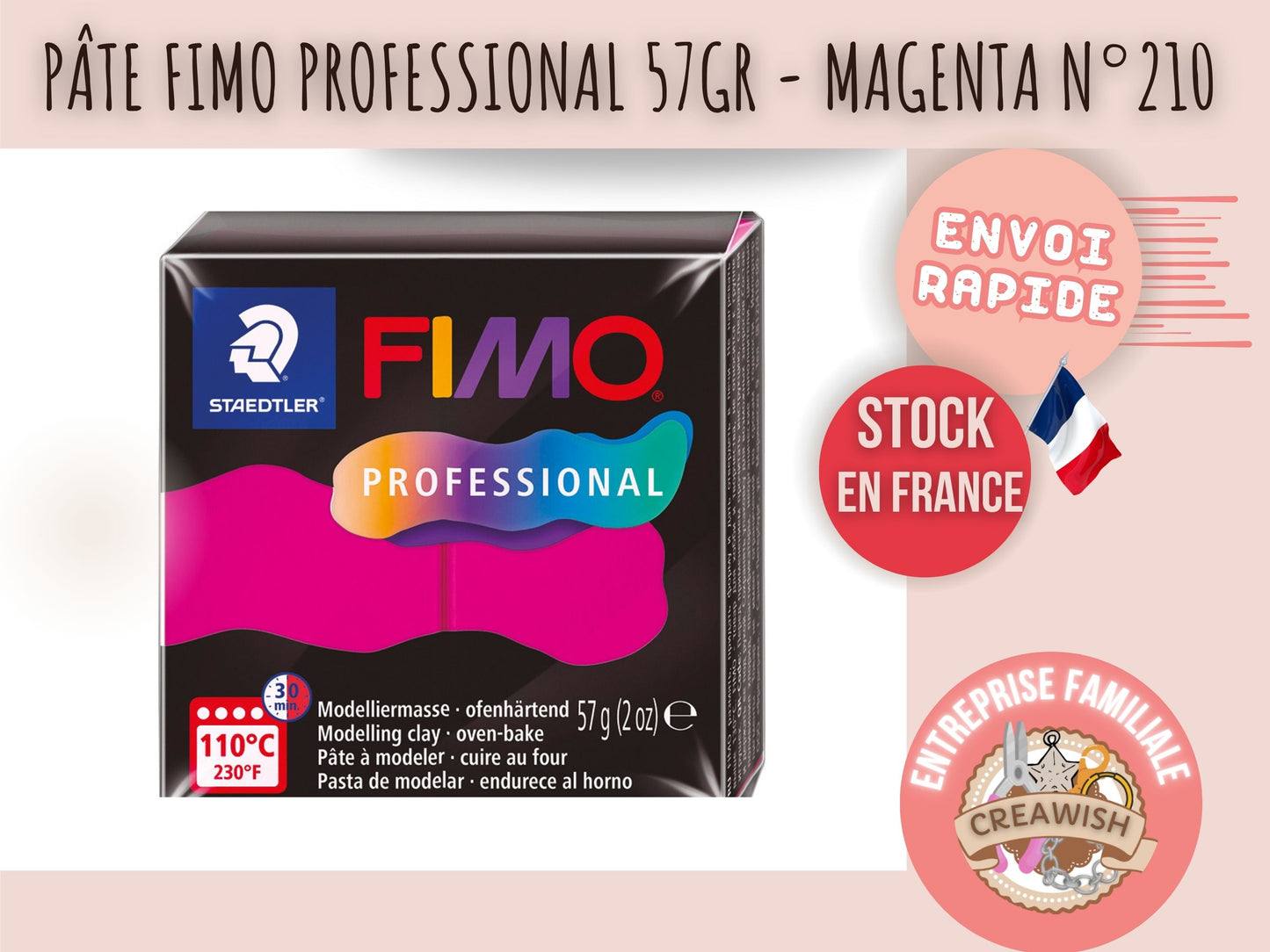 Pâte Fimo Professional 57g – Magenta n°210