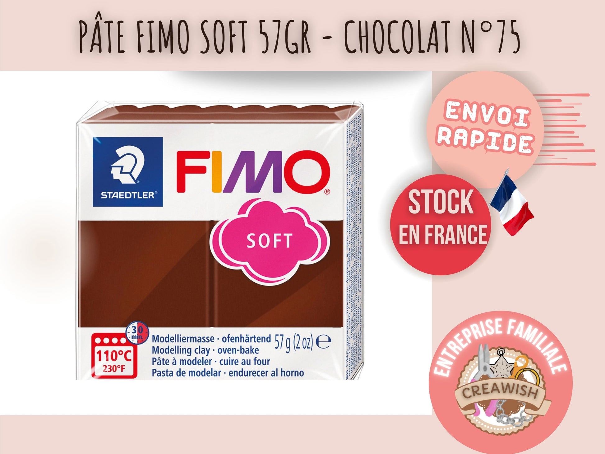 Pâte Fimo Soft 57g – Chocolat n°75