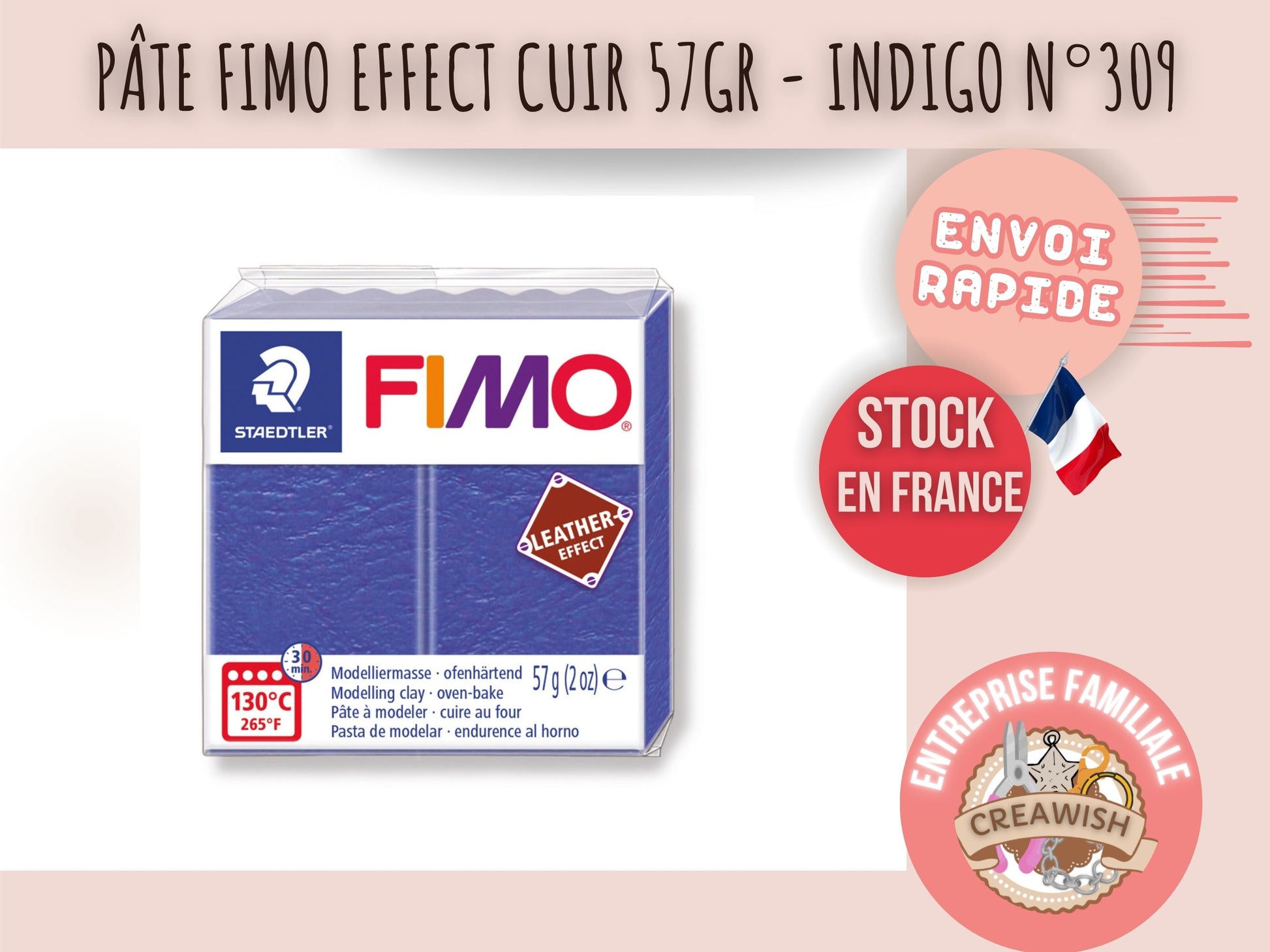 Pâte Fimo Effect cuir 57g – Indigo n°309