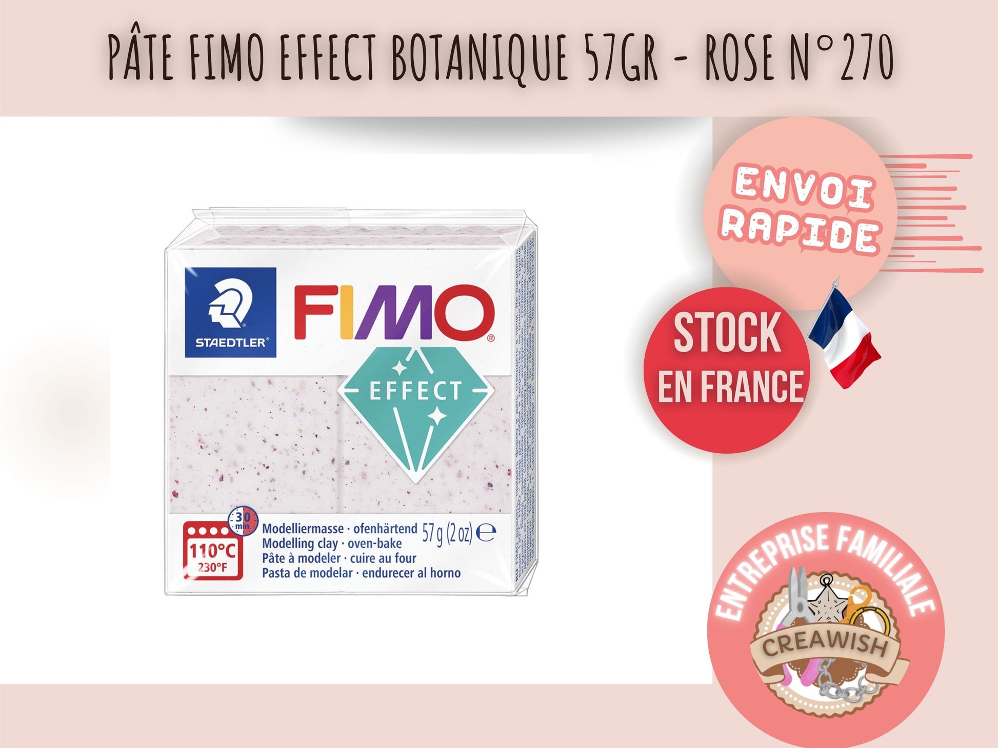 Pâte Fimo Effect botanique 57g – Rose n°270