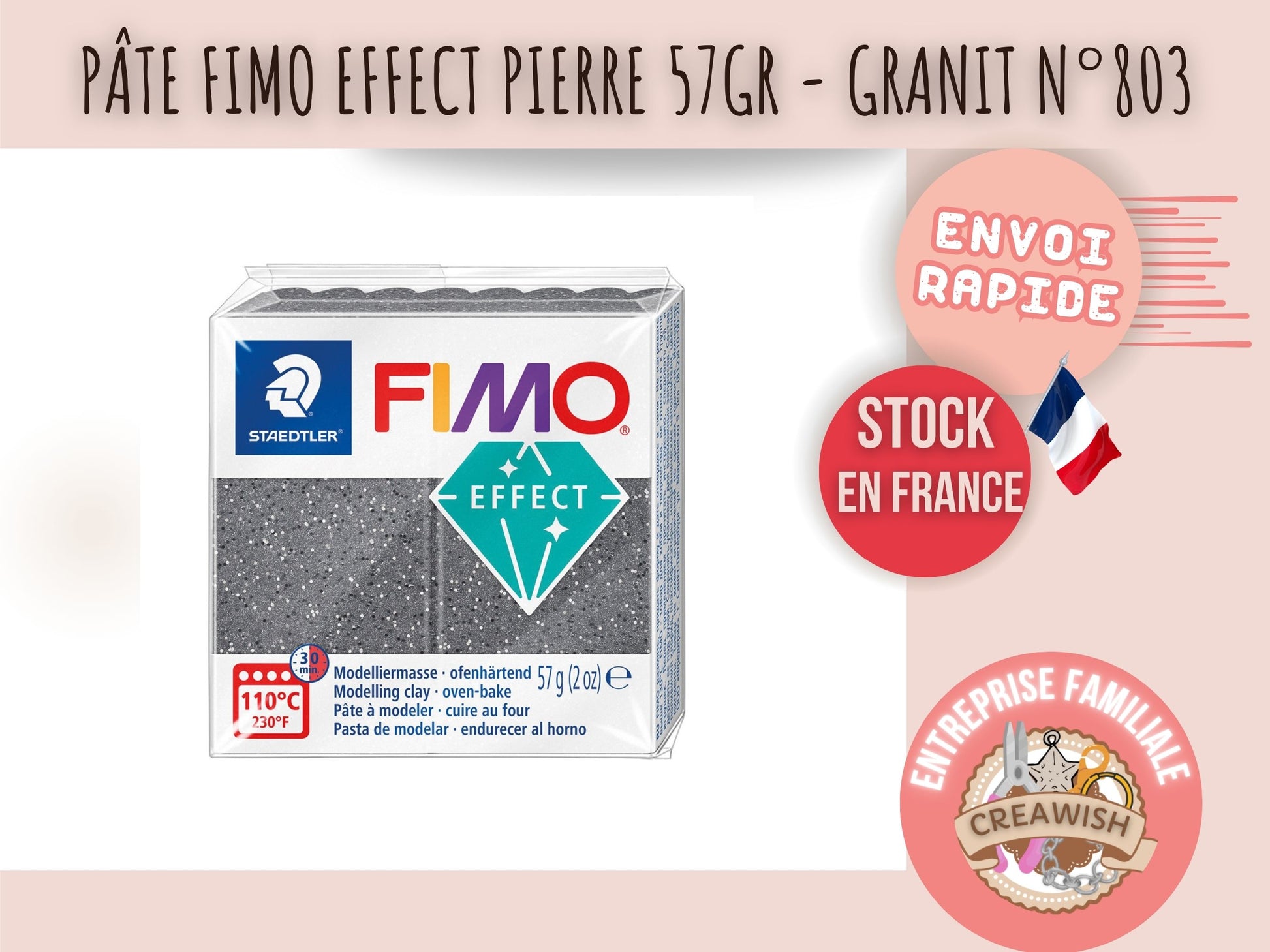 Pâte Fimo Effect pierre 57g – Granit n°803