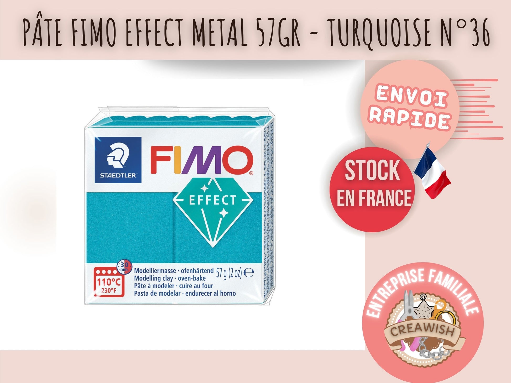 Pâte Fimo Effect métal 57g – Turquoise n°36