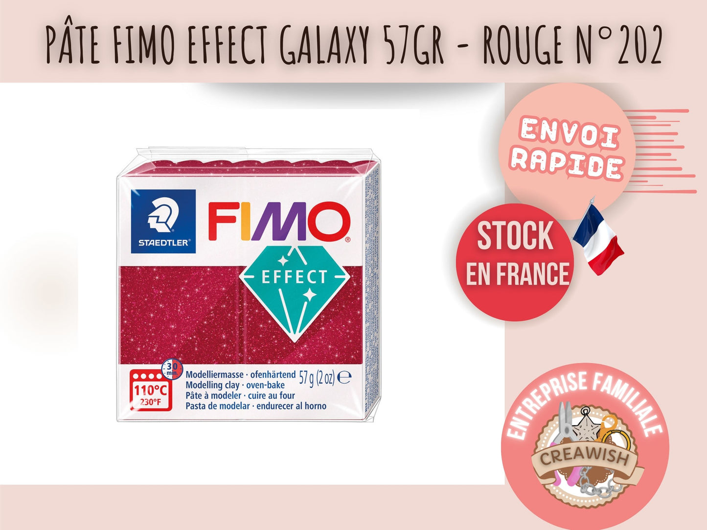 Pâte Fimo Effect galaxy 57g – Rouge n°202