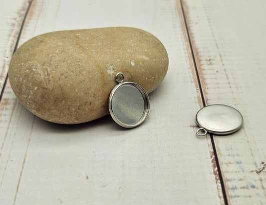 20 pendentifs plateau cabochon 12mm acier inoxydable