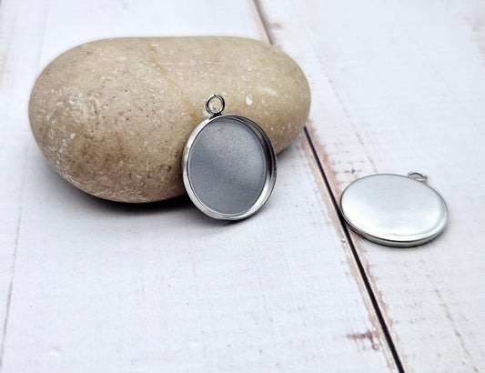 10 pendentifs plateau cabochon 16mm en acier inoxydable