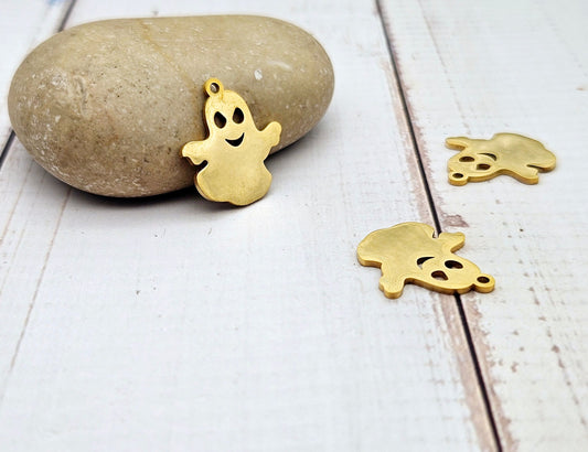 5 breloques fantôme halloween acier inoxydable doré