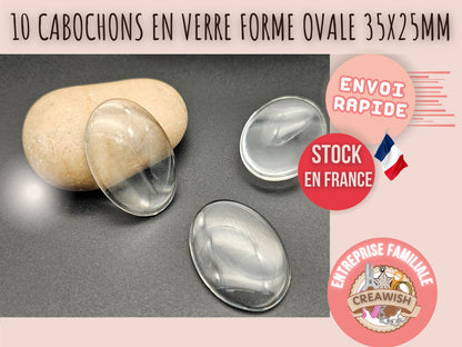 10 cabochons en verre forme ovale 35x25mm