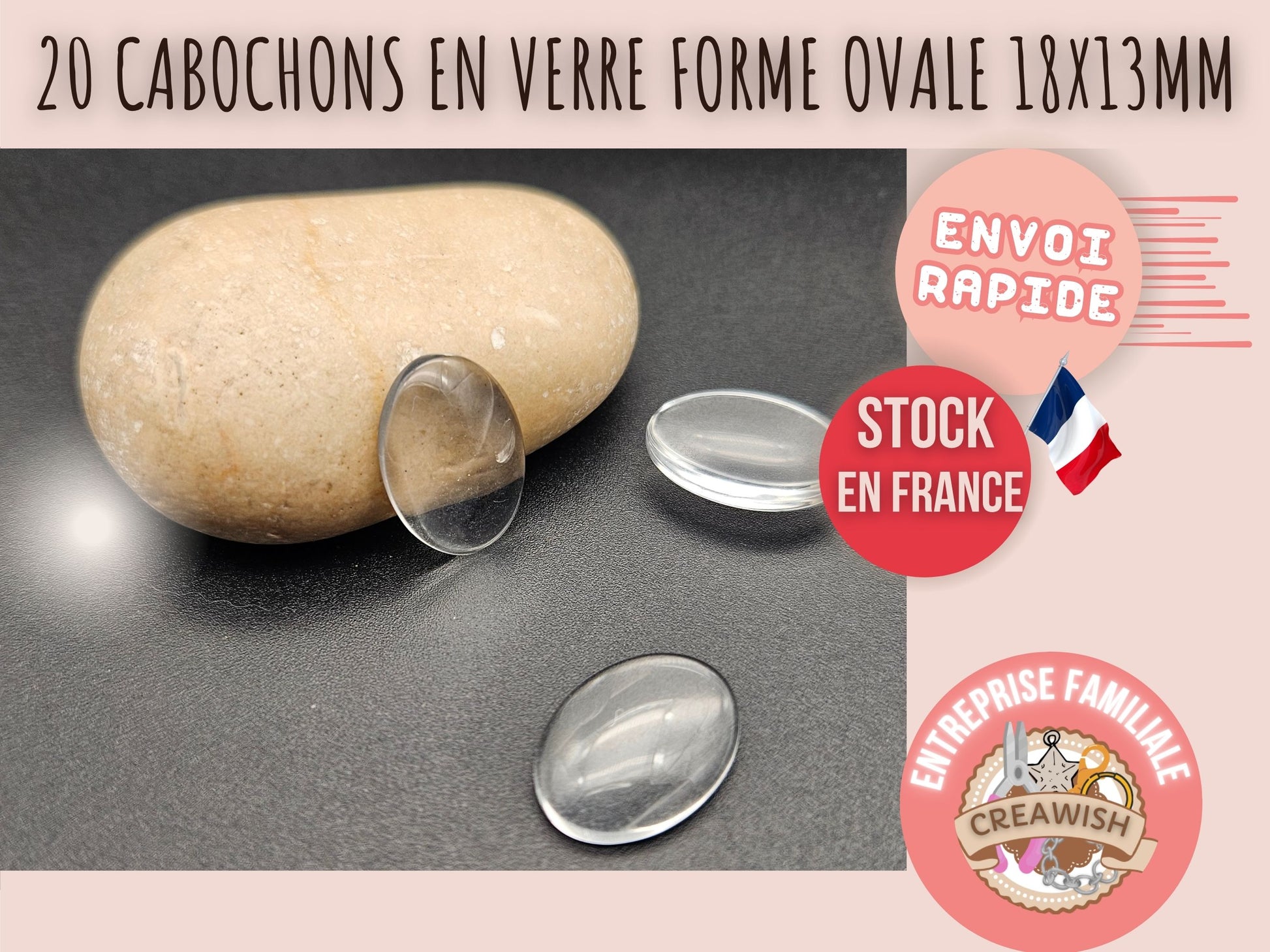20 cabochons en verre forme ovale 18x13mm
