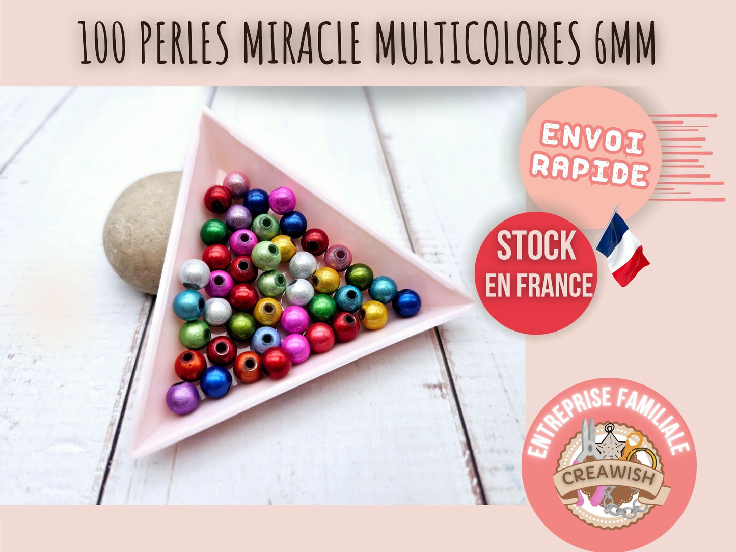 100 perles miracle multicolores 6mm