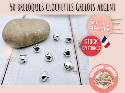 50 breloques grelots clochettes argentées