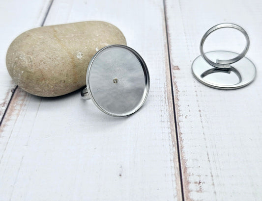 5 bagues plateau cabochon 25mm acier inoxydable
