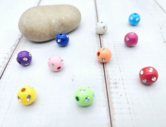 100 perles multicolores effet strass 10mm