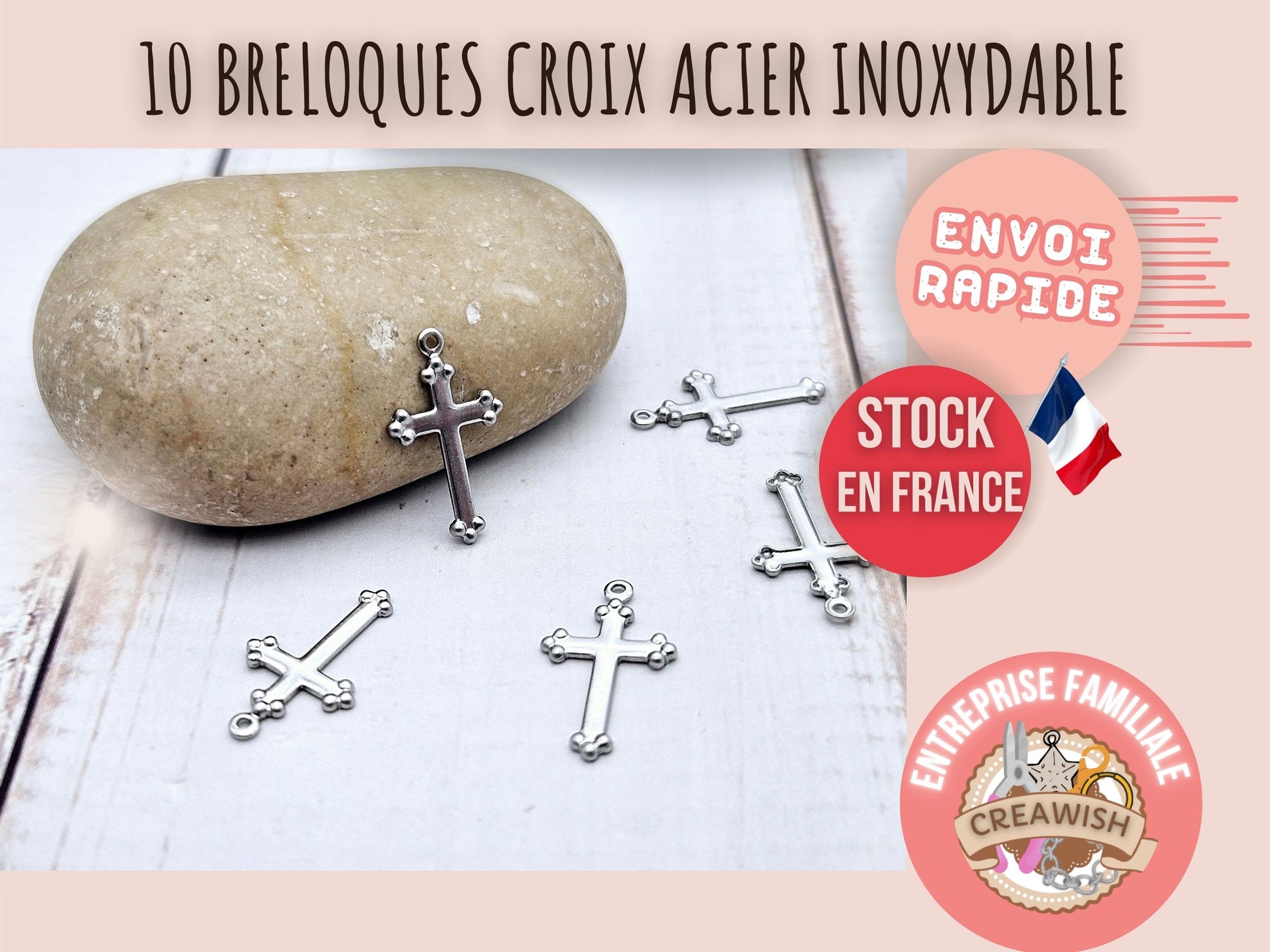 10 breloques croix religion 17,5mm acier inoxydable