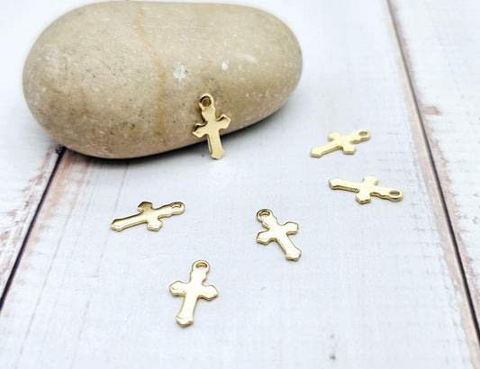 10 breloques croix religion 12mm acier inoxydable doré