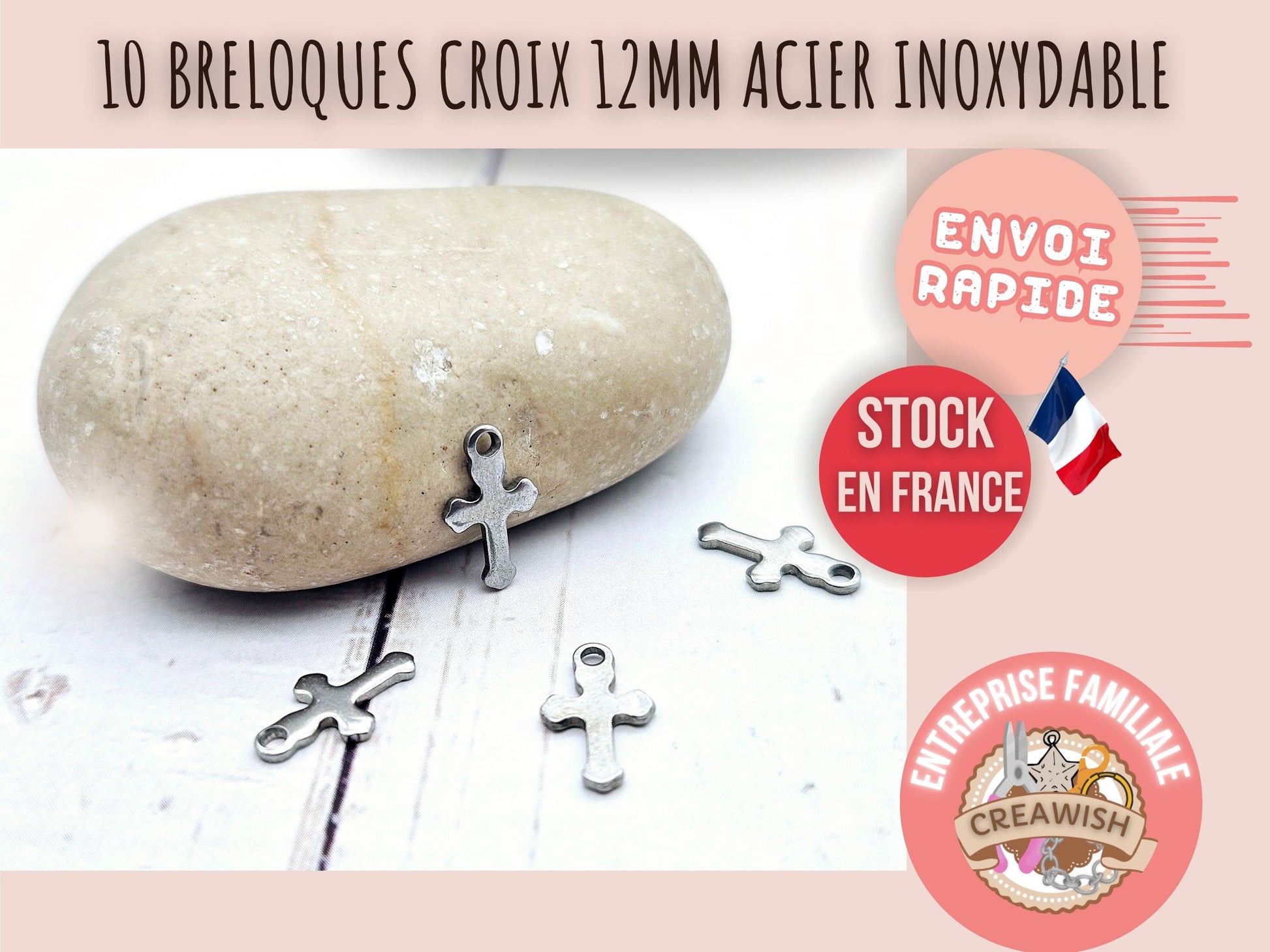 10 breloques croix religion 12mm acier inoxydable