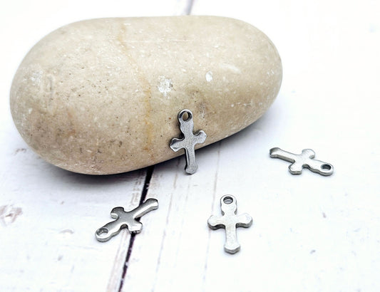 10 breloques croix religion 12mm acier inoxydable