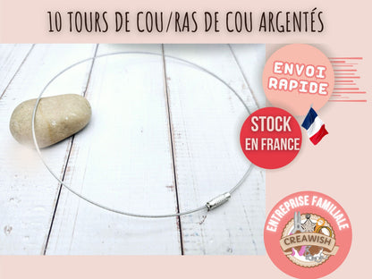 10 tours de cou couleur argent acier inoxydable