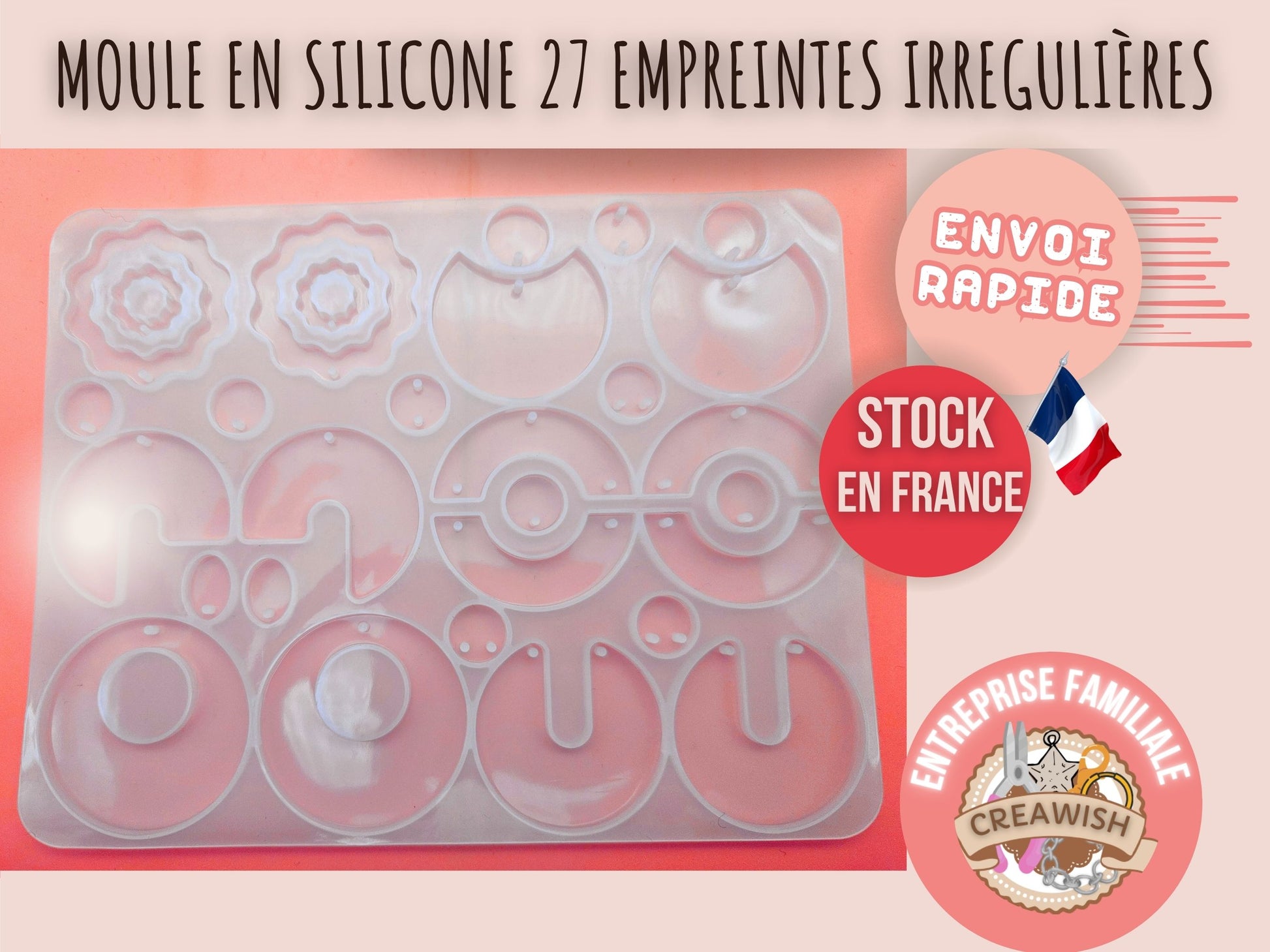Moule en silicone 27 empreintes pendentifs irréguliers 