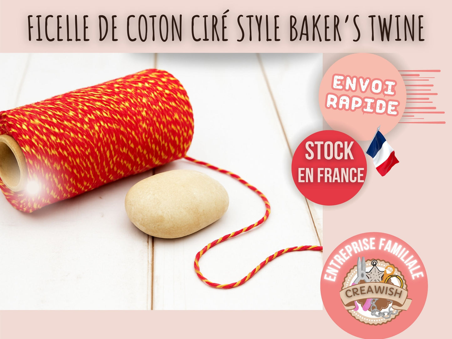 Bobine de ficelle style Baker’s Twine orange-rouge et doré - 50m