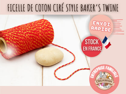 Bobine de ficelle style Baker’s Twine orange-rouge et doré - 50m