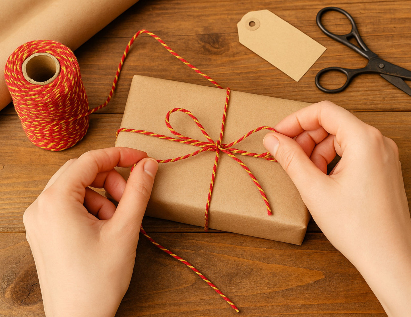 Bobine de ficelle style Baker’s Twine orange-rouge et doré - 50m