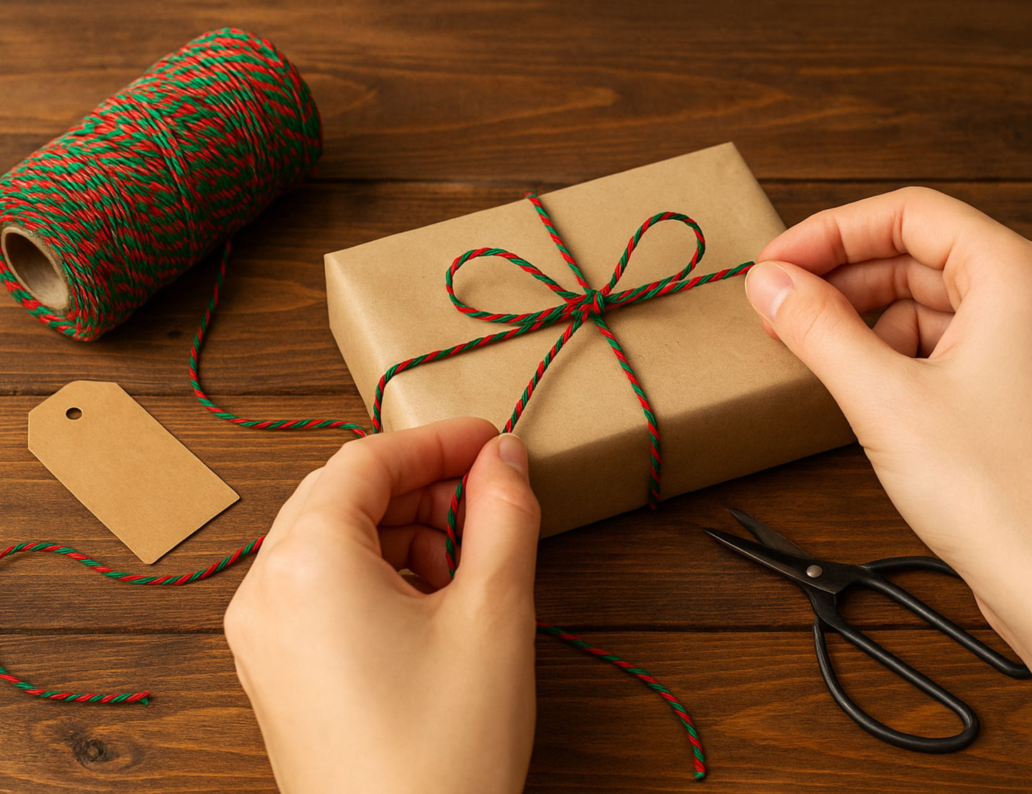 Bobine de ficelle style Baker’s Twine rouge et vert – 100 mètres