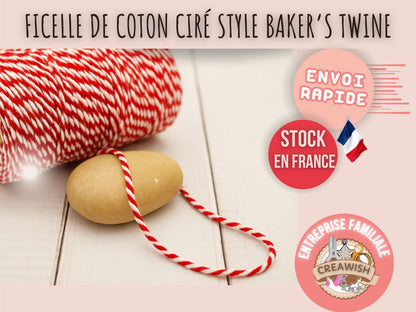 Bobine de ficelle style Baker’s Twine rouge et blanc – 100 mètres