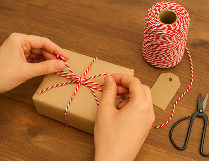 Bobine de ficelle style Baker’s Twine rouge et blanc – 100 mètres