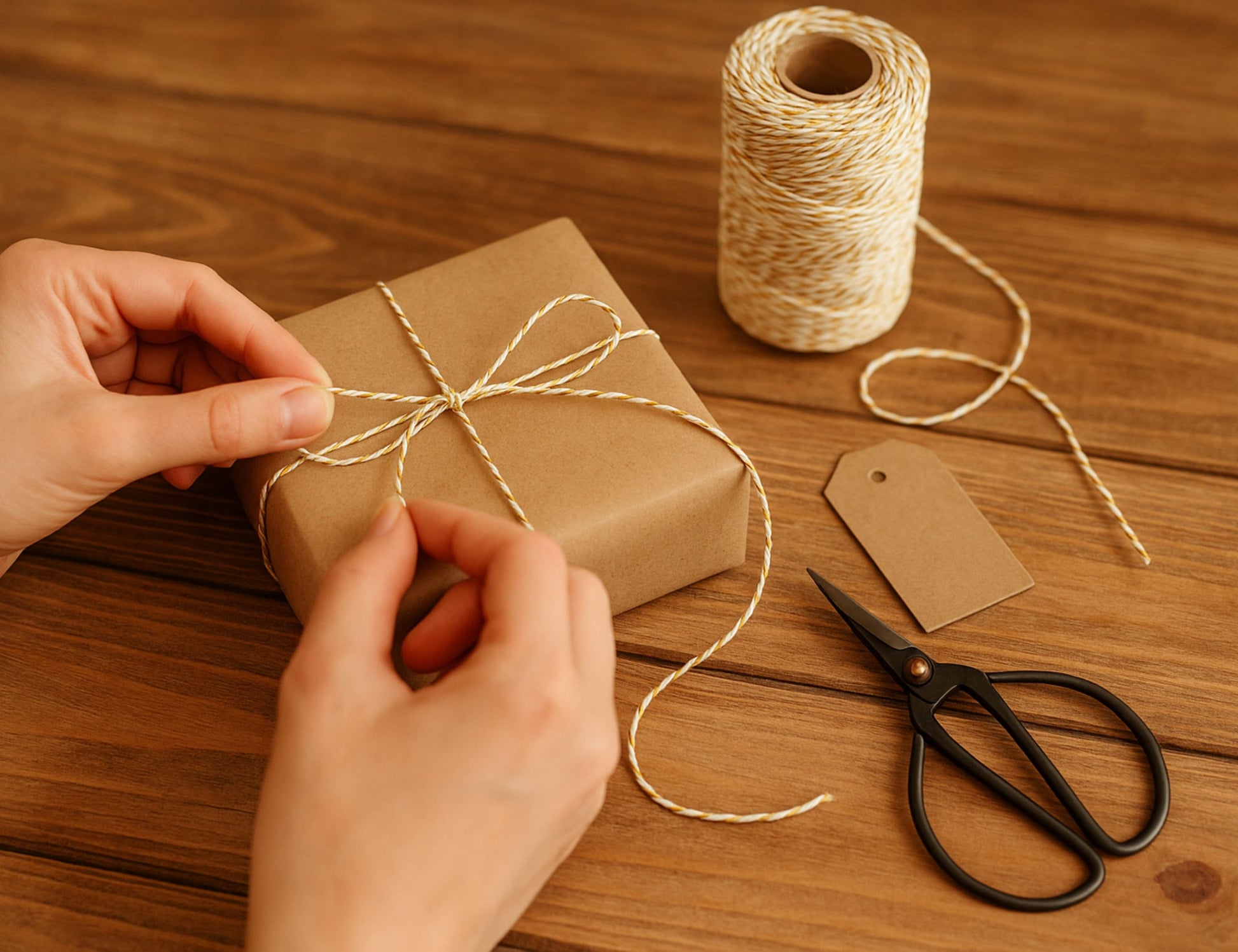 Bobine de ficelle style Baker’s Twine blanc crème et doré – 100 mètres