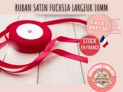 Ruban satin fuchsia 22 mètres – Largeur 10 mm
