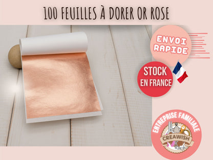 100 Feuilles à Dorer - Imitation Or rose (8x8 cm)