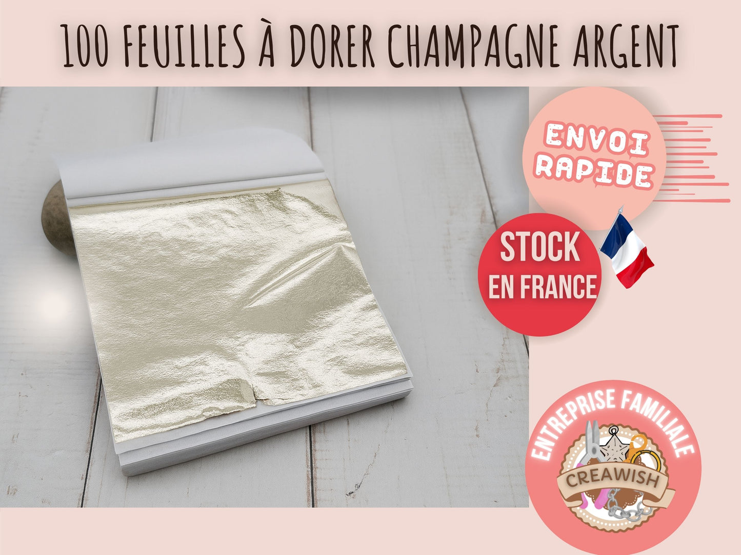 100 Feuilles à Dorer - Imitation champagne argent (8x8 cm)