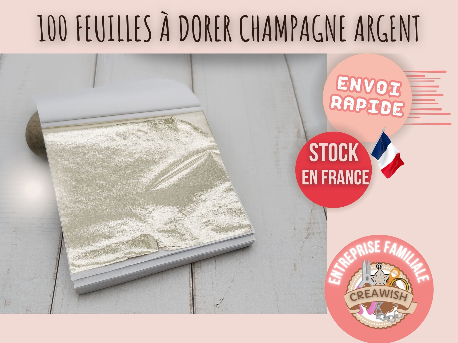100 Feuilles à Dorer - Imitation champagne argent (8x8 cm)
