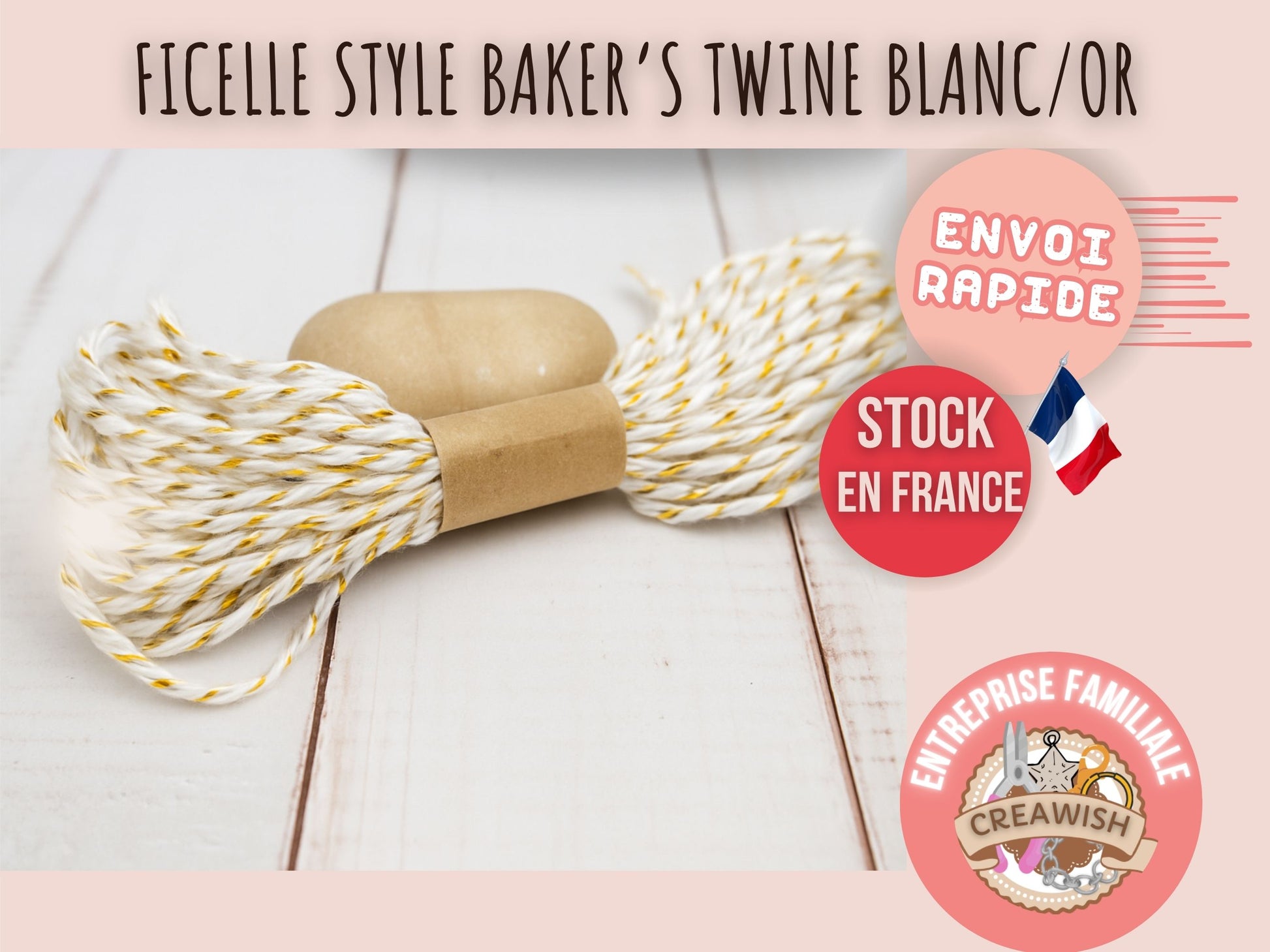 Ficelle Baker’s Twine blanc et or – 10 mètres