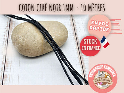 Cordon en coton ciré noir 1mm - 10 mètres