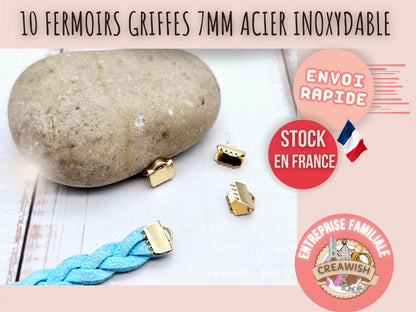 10 embouts fermoirs griffes 7mm acier inoxydable doré