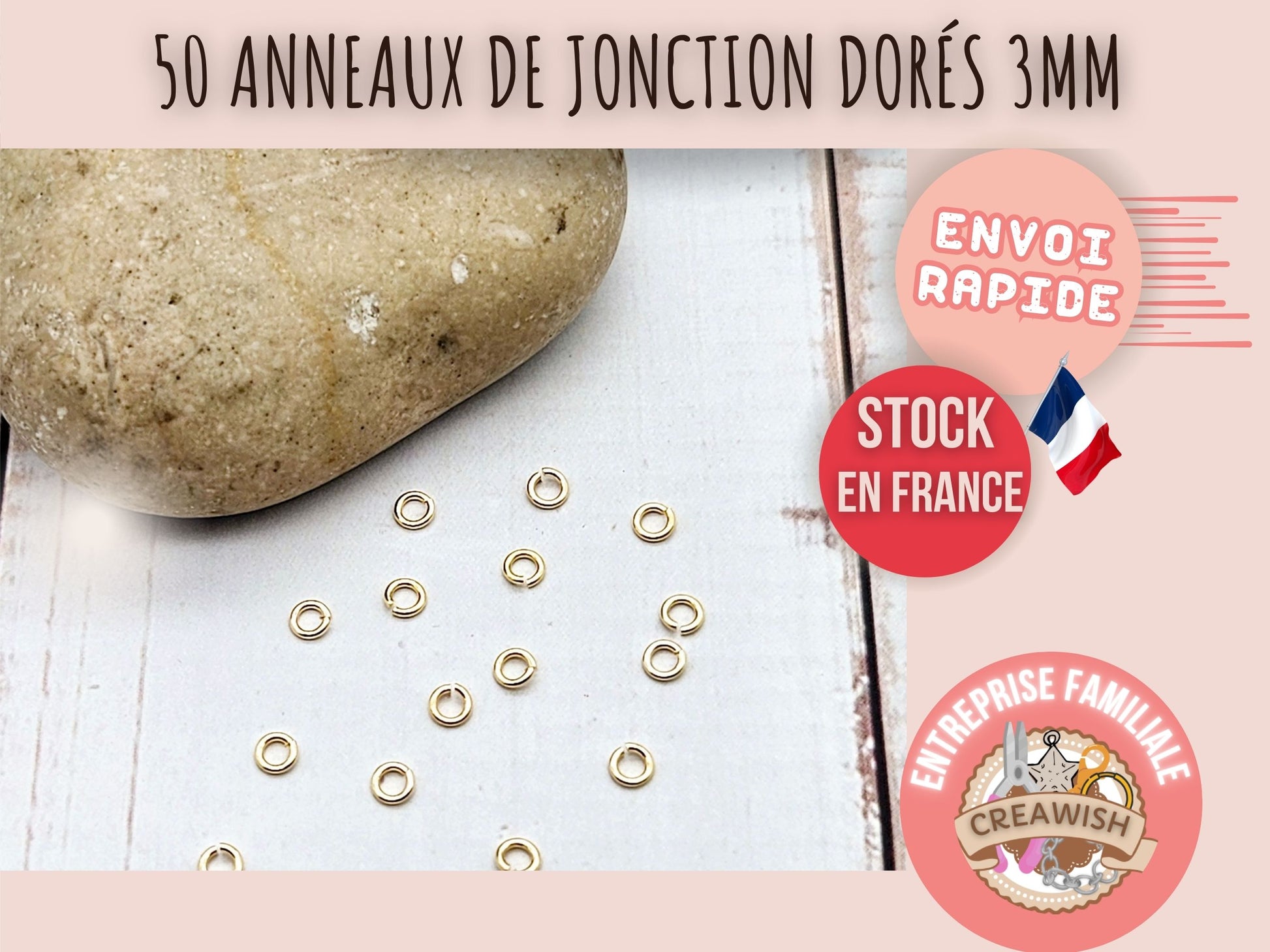 50 anneaux de jonction 3mm couleur or