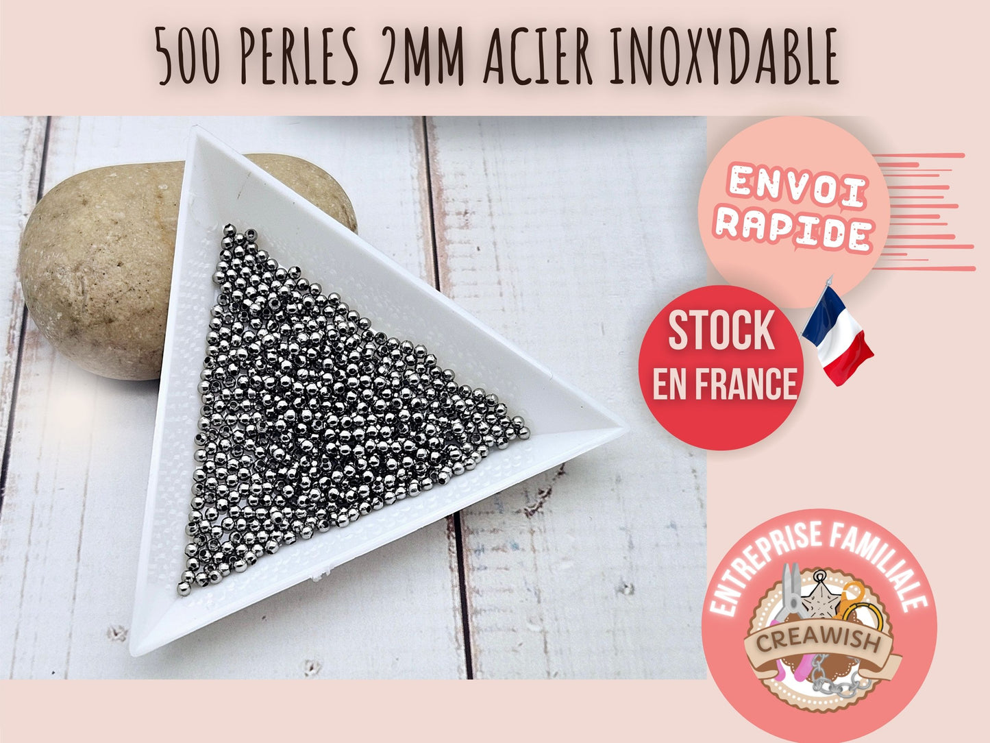 500 perles rondes 2mm acier inoxydable