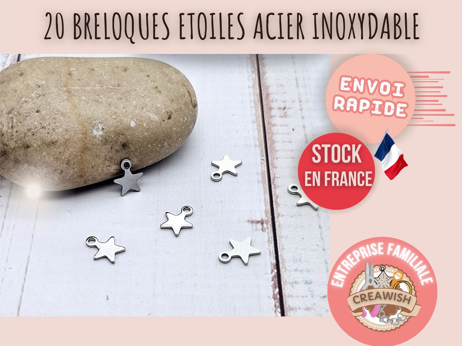 20 breloques étoiles acier inoxydable