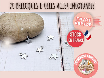 20 breloques étoiles acier inoxydable