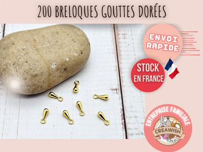 200 breloques gouttes 7mm couleur or
