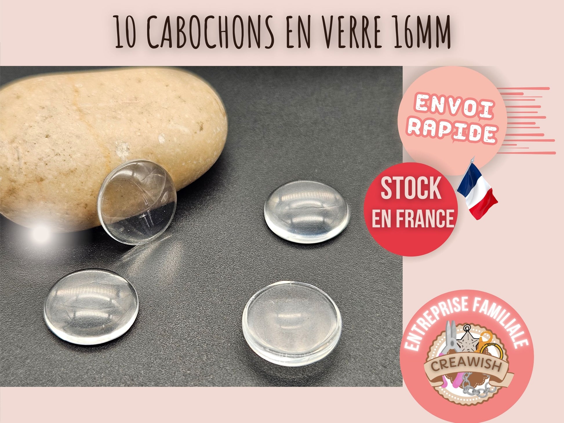 20 cabochons en verre 16mm