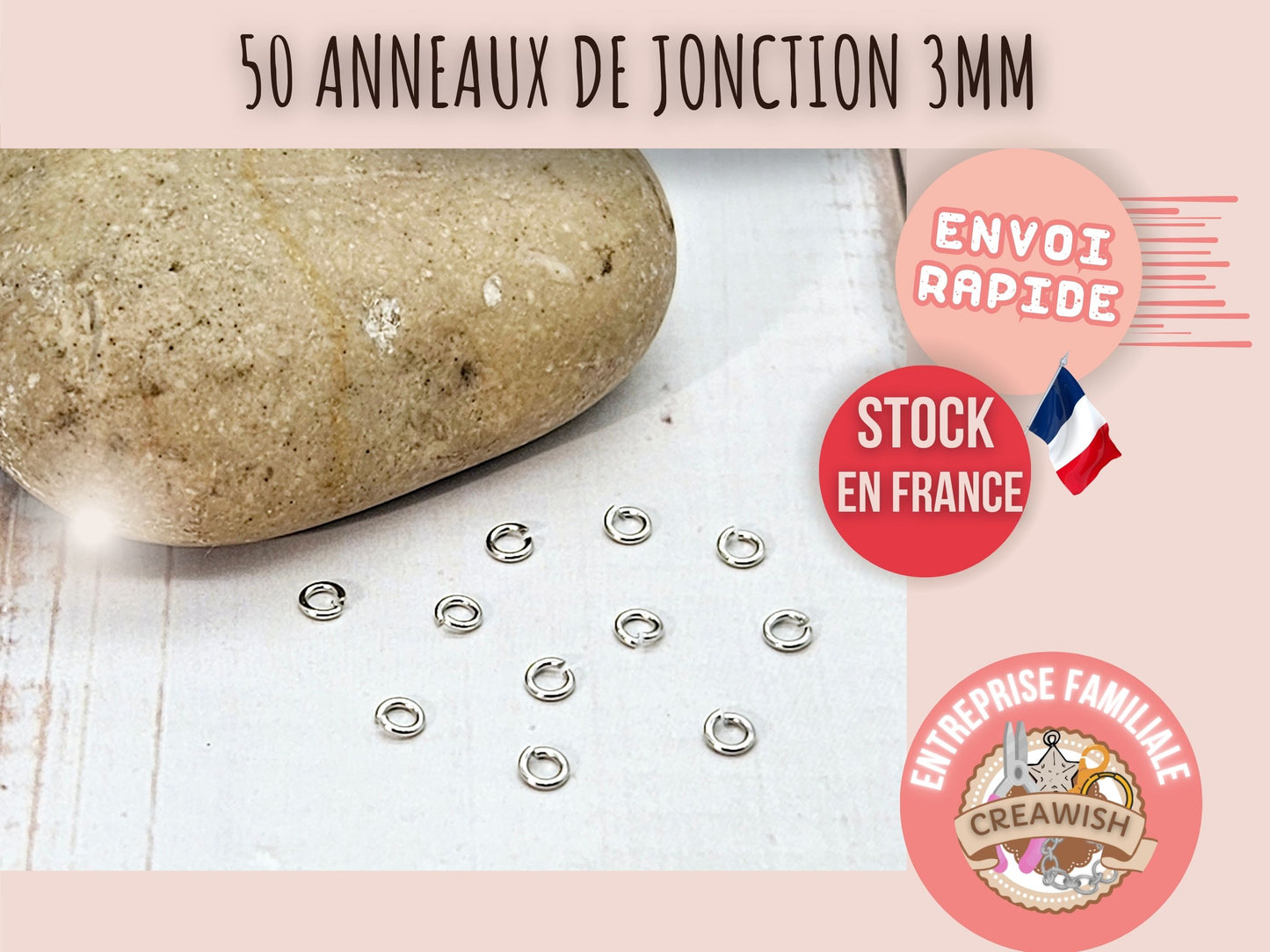 50 anneaux de jonction 3mm argent platine