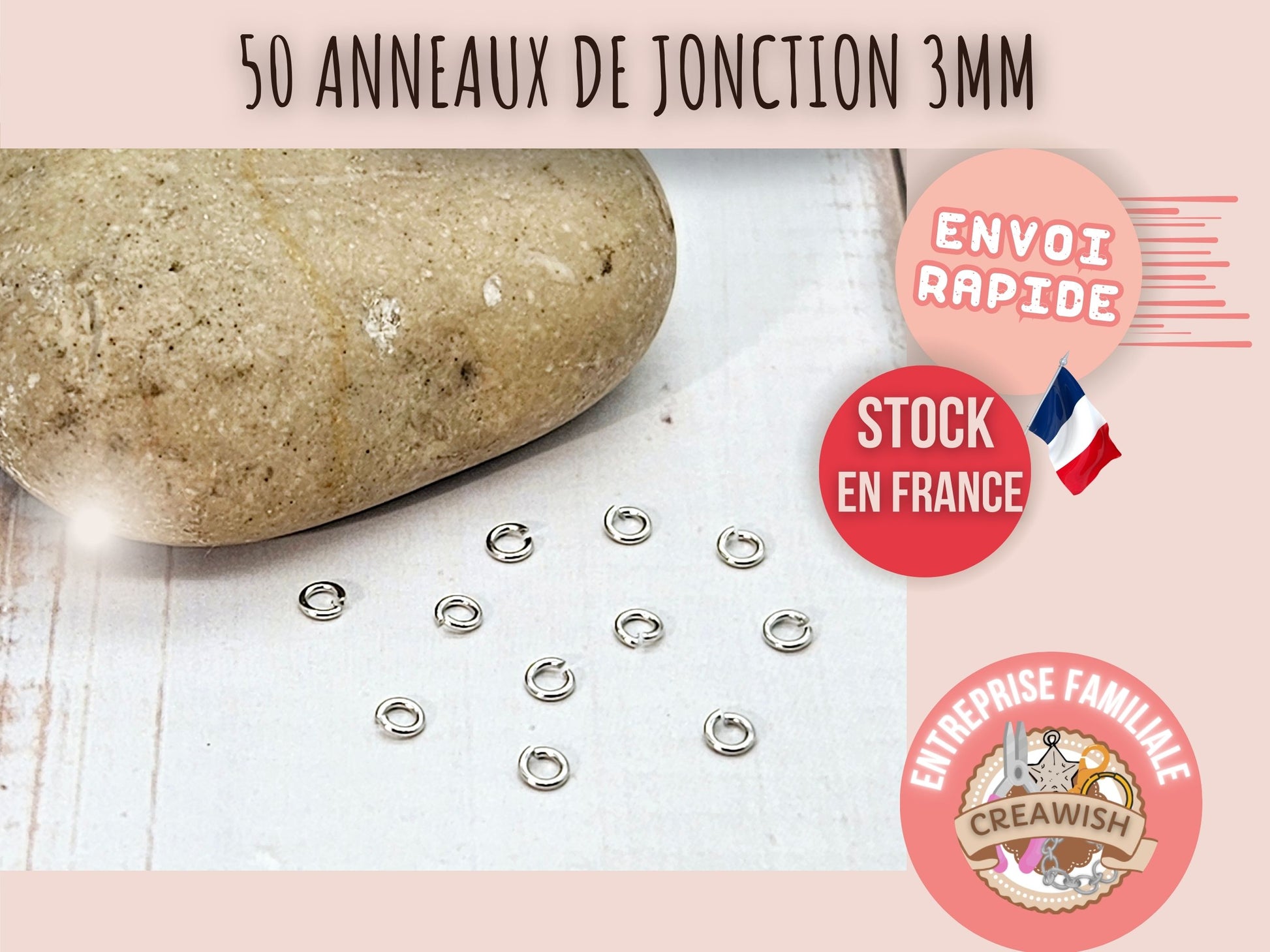 50 anneaux de jonction 3mm argent platine
