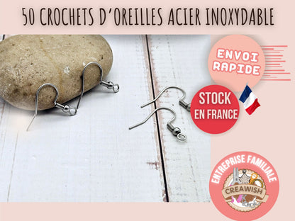 50 crochets d'oreilles acier inoxydable 22x20mm