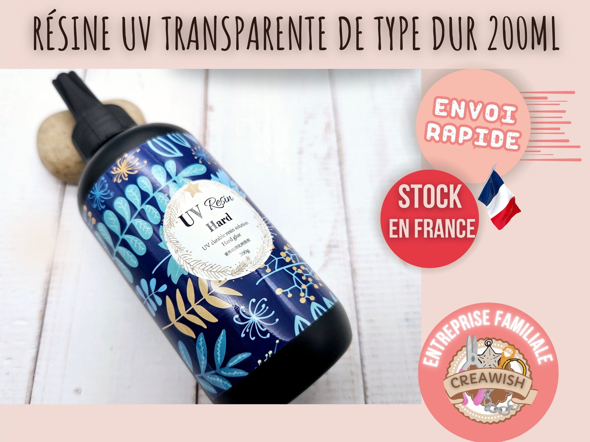 Résine UV transparente de type dur 200gr