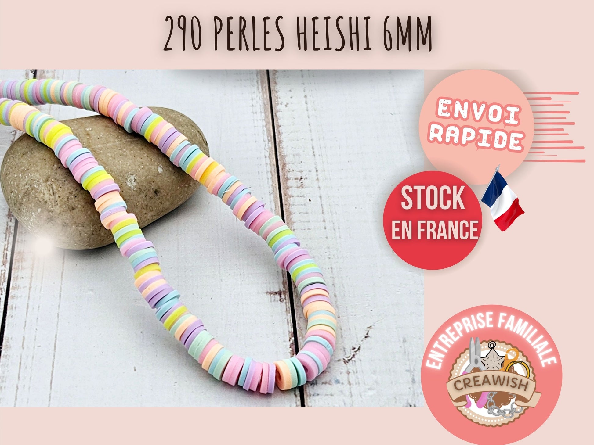 290 perles heishi tons pastels clairs 6mm