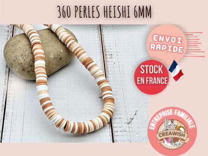 360 perles heishi brun sable blanc 6mm